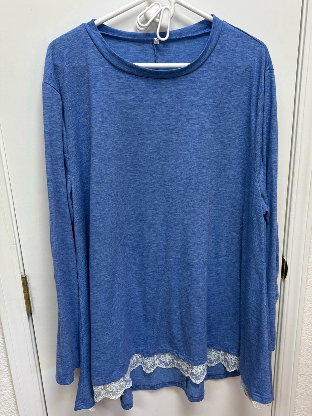 Women's Blue Long Sleeve Lace-Hem Tee
